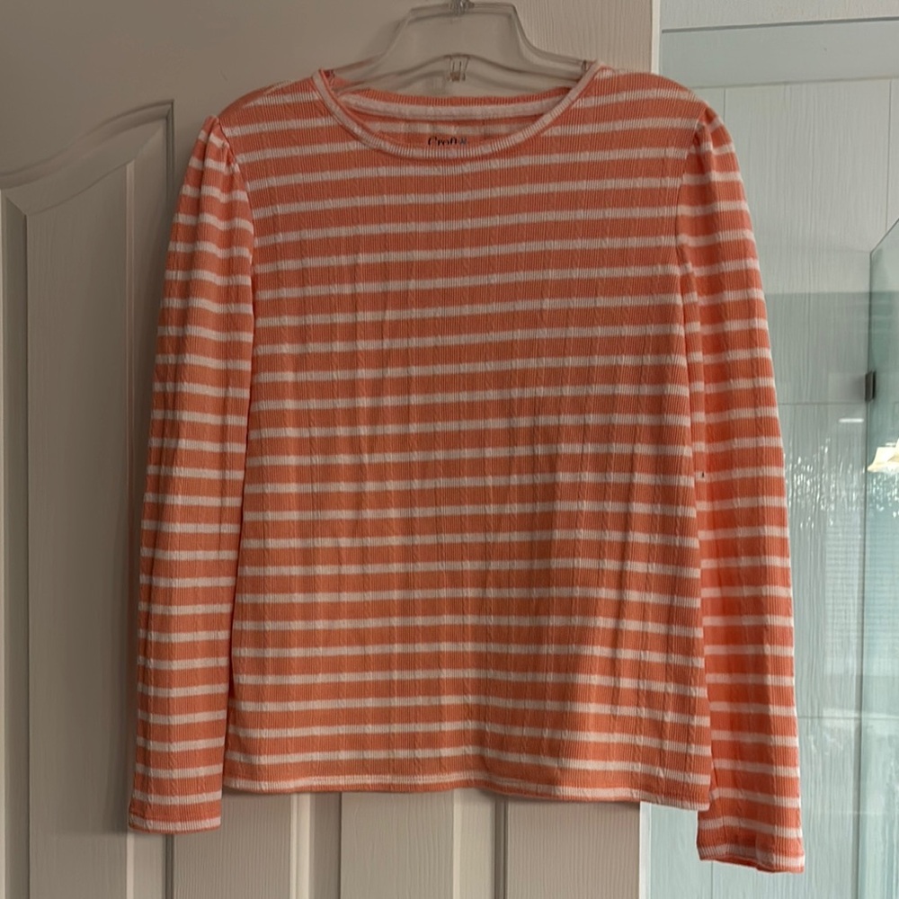Peach and White Striped Long Sleeve Top